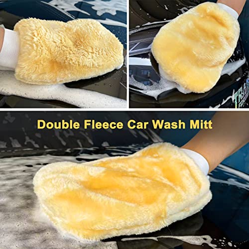 YeewayVeh Car Wash Brush Mop with Long Handle, Car Wash Kit with 2 Chenille Mop Heads, 15° Curved Extension Pole Scratch-Free Microfiber Mitt Sponge Car Cleaning Supplies Accessories, Yellow/Black - color: Yellow/Black, size: 4 pieces