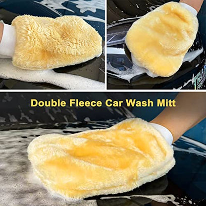 YeewayVeh Car Wash Brush Mop with Long Handle, Car Wash Kit with 2 Chenille Mop Heads, 15° Curved Extension Pole Scratch-Free Microfiber Mitt Sponge Car Cleaning Supplies Accessories, Yellow/Black - color: Yellow/Black, size: 4 pieces