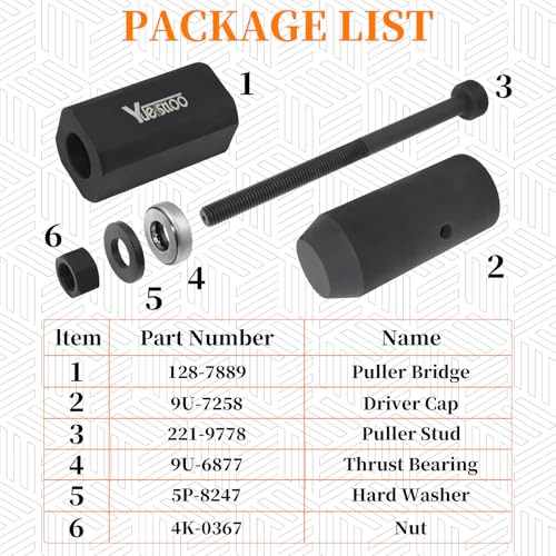 9U-6891 Injector Sleeve Cup Remover & Installer Tool Kit | Compatible with CAT Caterpillar C10 C12 C15 C16 C-18 3406E Engines, 6 PCS Fuel Injector Sleeve Removal Installation Tools - size: 6pcs