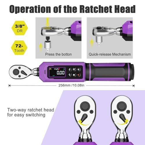 ANPUDS Digital Torque Wrench, ±1% Accuracy, 0.66-44.25 Ft-lb | 3/8 Drive Dual Direction Ratchet Electric Torque Wrench, Vibration/Buzzer/LED Flash Alert, for Bike Motorcycle & Automotive