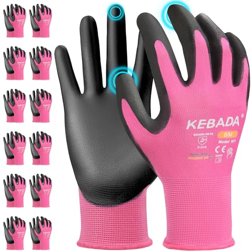 Kebada W1 Work Gloves Women, PU Coated Safety Gloves with Grip, Touchscreen, Ideal for Warehouse Package Handling, Construction, Gardening, Pink Small - color: Pink, size: Small