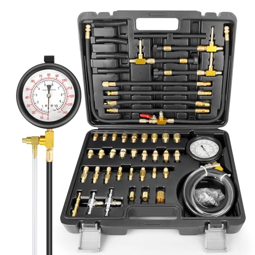 Pro Fuel Injection Pressure Tester Kit Gauge 0-140 PSI with 9.49,7.89,6.30 Fuel Line Fittings - size: Master