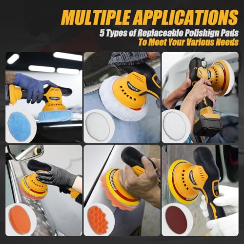 Car Detailing and Polishing Compatible with Dewalt 20V Battery, 5500 RPM Dual-Action Polisher with 8 Variable Speeds -Battery Not Included - color: Yellow