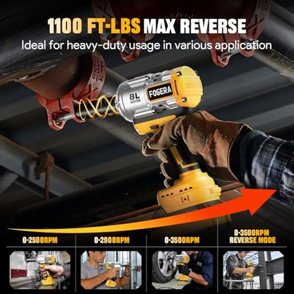 Cordless Impact Wrench 1/2 Inch - Compatible with Dewalt 20V Batteries, 1100 Ft-lbs (1500N.m) High Torque Impact Driver, Brushless Impact Gun with 3 Speed Modes & LED Light (Battery Not Included)