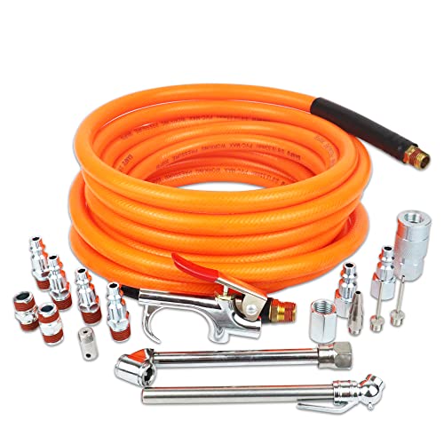 17 Pieces Air Tool Kit 3/8" X 25ft PVC Air Compressor Hose Kit Air Compressor Accessories Kit - color: Orange