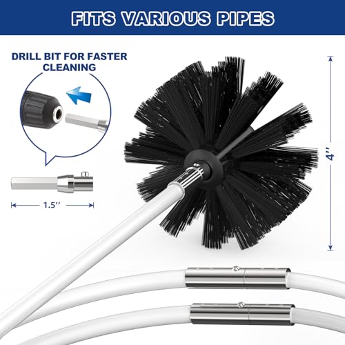 PetOde 35 Feet Dryer Vent Cleaner Kit, Lint Remover, Upgraded Flexible Quick-Snap Brush with Drill Attachment, Extends Up to 35 FEET for Easy Cleaning, Cleaning Tools Use with/Without a Power Drill - size: 35 feet