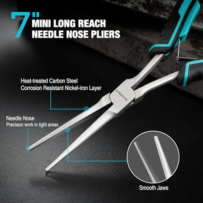 DURATECH 7" Long Reach Needle Nose Pliers, Extra Long Nose Pliers with Smooth Jaws, Small Needle Nose Pliers for Jewelry Making, Wire Bending and Small Object Gripping on Narrow Space - style: 1PC
