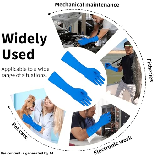 16 inch Nitrile Disposable Gloves Long Sleeved Blue 6Mil Durable Waterproof Latex Free Cleaning Dishwashing 50PCS - color: Blue, size: Medium