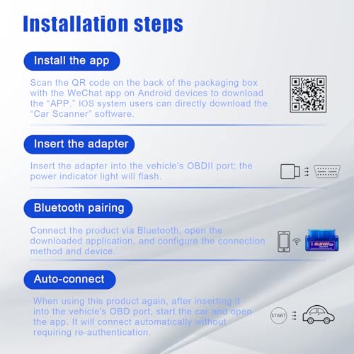 OBD2 Scanner Bluetooth, Universal ELM327 OBDII Diagnostic Scan Tool Car Code Reader, Obd2 Scanner Diagnostic Tool, Car Auto Engine Fault Code Reader for Android Windows