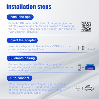 OBD2 Scanner Bluetooth, Universal ELM327 OBDII Diagnostic Scan Tool Car Code Reader, Obd2 Scanner Diagnostic Tool, Car Auto Engine Fault Code Reader for Android Windows