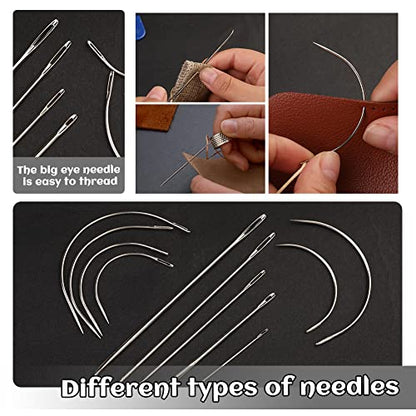 BUTUZE Upholstery Repair Kit, Leather Sewing Kit, Sewing Thread, Waxed Thread, Heavy Duty Hand Sewing Needles, Sewing Awl, Heavy Duty Sewing Kit for Car Carpet Sofa Shoe - size: 37 Pcs