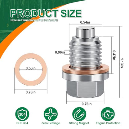 JUSTTOP M14 x 1.5 Magnetic Oil Drain Plug,Magnetic Stainless Steel Oil Pan Drain Nut Bolt with 5 PCS Washer Gasket,Fits for Ford GM Honda Hyundai KIA,Motorcycles,Boats - size: M14 x 1.5