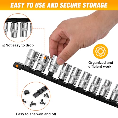 GOOACC Socket Organizer ABS Socket Holder Set 1/4" 3/8" 1/2" Drive Socket Rail Holders Stores up 43 Clips Impact Sockets Organizers Rails for Tool Box Drawer, 3 Piece Black - size: Clip Rail 3PC 1/4"3/8"1/2" Black