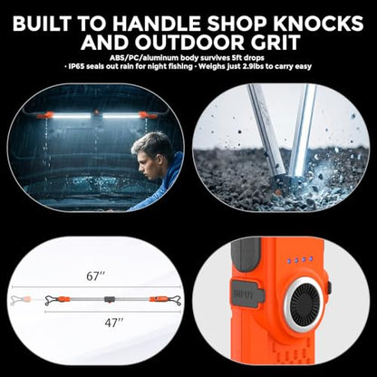 2300 Lumen Underhood Work Light Rechargeable - Foldable LED Mechanic Light Bar with 3 Brightness Levels, 6000mAh Battery Power Bank, IP65 Waterproof, Telescoping Hooks for Car Repair Garage