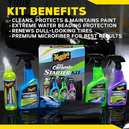 Meguiar’s Hybrid Ceramic Starter Kit - Premium Car Detailing Kit Includes Car Wash and Wax, Car Wax, Spray Detailer, and Tire Shine All with Advanced Hybrid Ceramic Chemistry for Amazing Protection - style: Ceramic Starter Kit