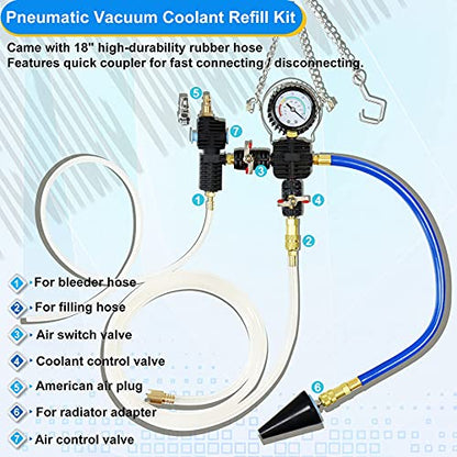 JoyFans Coolant Pressure Tester Kit, Cooling System Coolant Vacuum Refill Kit Automotive Tools Works on Radiator Leak Test & Coolant Fill Purge Service for Cars Trucks Airlift - color: Black Suitcase
