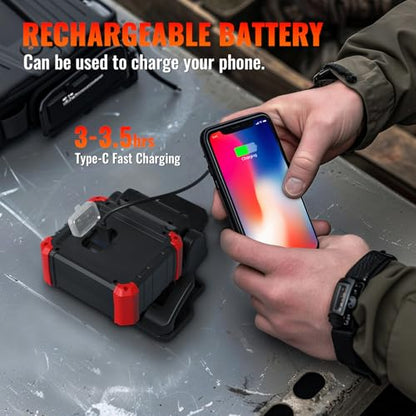 Easymaxx Rechargeable Clip Light 2 Pack, 2100LM LED Clamp Work Light | 3 modes, 6000K, magnetic base, 270° rotating head, 2.3 in clamp, USB-C input, USB-A output for boats, repairs and job sites