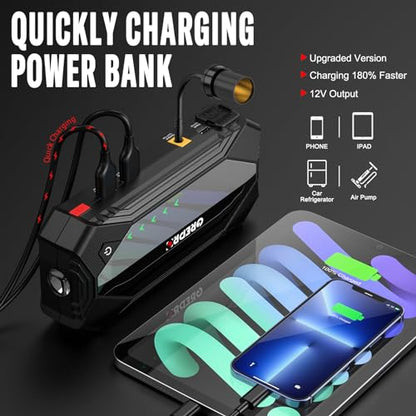 GREPRO Jump Starter (10L Gas & 8.0L Diesel Engines), 3000A Car Battery Jump Starter Battery Pack,12V Booster, Jump Box with Jumper Cables, Car Jumper with LED Light