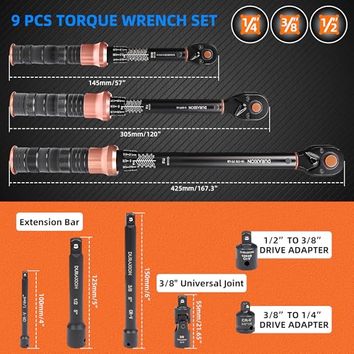 Torque Wrench 1/4 3/8 1/2-Inch Drive Dual Range Scales 20-240in-lb, 5-50ft-lb, 10-170ft-lb, ±3% Precision, 72 tooth Dual-direction Torque Wrenches for Bike Motorcycle Car and Truck Maintenance - size: 【1/4 3/8 1/2-Inch DR.20-240IN.LB,5-50,10-170FT.LB】