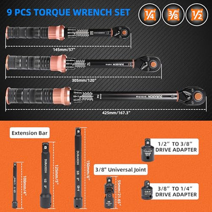 Torque Wrench 1/4 3/8 1/2-Inch Drive Dual Range Scales 20-240in-lb, 5-50ft-lb, 10-170ft-lb, ±3% Precision, 72 tooth Dual-direction Torque Wrenches for Bike Motorcycle Car and Truck Maintenance - size: 【1/4 3/8 1/2-Inch DR.20-240IN.LB,5-50,10-170FT.LB】