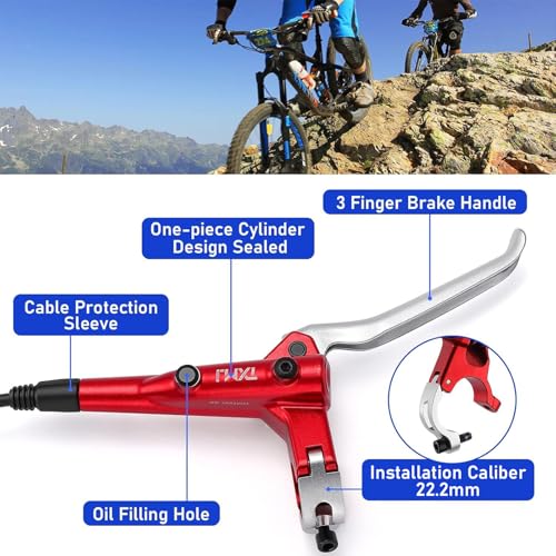 TOBWOLF 1 Pair Hydraulic Bike Brakes Set, Dual Piston Mountain Bike Hydraulic Brakes Left Front 810mm & Right Rear 1470mm, MTB Disc Brake Set for Mountain, Road Bicycle & Ebike - color: Red Hydraulic Disc Brake Set - Dual Piston