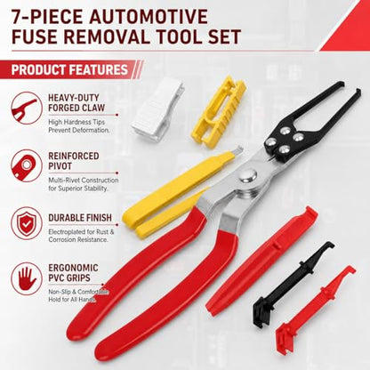 7PCS Relay and Fuse Puller Tool Set, Heavy Duty Automotive Pliers | For removing car fuses and relays, Non-slip electrical removal kit for tight spaces