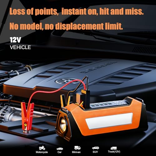 1500A Jump Starter with Air Compressor, 10000mAh Portable Car Battery Jump Starter with 180 PSI Tire Inflator, 12V Jump Box Charger with Flashlight LED Warning Light