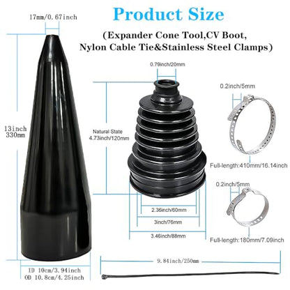 2PCS CV Boot with Expander Tool,4 Stainless Steel Clamps,6 Cable Ties,Waterproof and Dustproof Silicone CV Axle Boot Repair Kit,Universal CV Joint Boot,Protect CV Axle (2pcs+Cone Tool) - color: 2pcs+Cone Tool