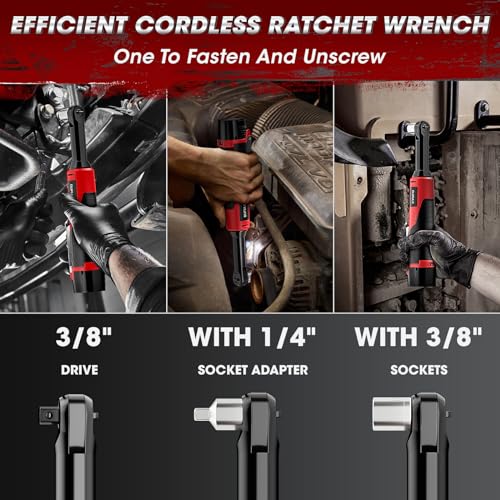 3/8" 18V Extended Cordless Ratchet Wrench, 550RPM 40 Ft-Lbs 4 Inch Electric Ratchet Driver with 2Pcs 2000 mAh Batteries & Charger, Battery Powered Ratchet Wrenches with 8 Sockets