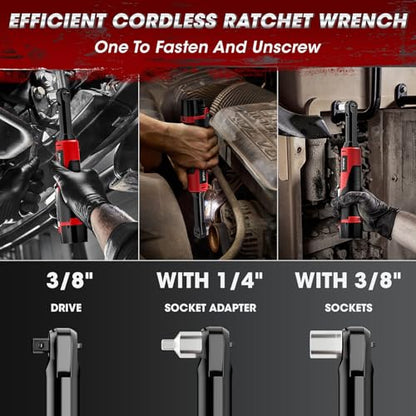3/8" 18V Extended Cordless Ratchet Wrench, 550RPM 40 Ft-Lbs 4 Inch Electric Ratchet Driver with 2Pcs 2000 mAh Batteries & Charger, Battery Powered Ratchet Wrenches with 8 Sockets