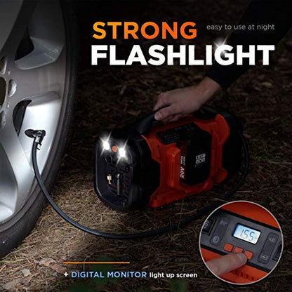 RoofPax Tire Inflator Portable Air Compressor for Car Tires 3 Power Sources AC/DC & Battery Heavy Duty Inflator/Deflator Digital Car Air Pump with Pressure Gauge 12V 110 AC 160 PSI For Car RV & Truck