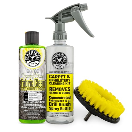 Chemical Guys, Citrus Foaming Fabric & Carpet Cleaner Drill Brush, 16 oz | Lifts coffee, food and pet stains and odors from carpet, mats and upholstery, drill brush agitates, citrus scent - size: 16 Fl Oz Drill Brush Kit