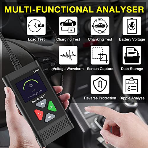 KINGBOLEN BM560 6V 12V Car Battery Tester, 100-2000CCA Voltage Tester, Precision Digital Auto Battery Analyzer, Loading/Charging/Starting System Tester for Cars SUV ATV Boats Motorcycles Vehicle