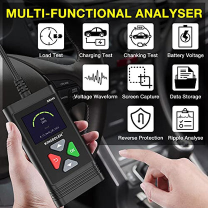 KINGBOLEN BM560 6V 12V Car Battery Tester, 100-2000CCA Voltage Tester, Precision Digital Auto Battery Analyzer, Loading/Charging/Starting System Tester for Cars SUV ATV Boats Motorcycles Vehicle