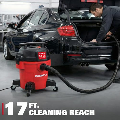 ECOMAX Ultra Quiet Shop Vacuum Wet and Dry 5 Gallon 4 HP | 80% Quieter Operation, 3X Longer Lifespan, Powerful Sunction & Portable Design for Garage, Workshop & Jobsite (EM18421P-5A)