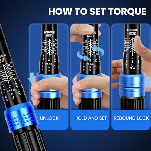 1/2 Inch Drive Click Torque Wrench, 30-270 Ft-Lbs & 40-366 N.m, ±3% Accuracy, 72-Tooth Ratchet, CR-MO Steel for Truck, SUV, Trailer, Automotive - with Storage Case - size: 1/2 Inch