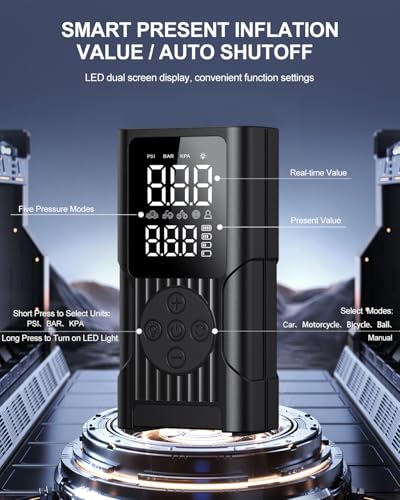 Hafuloky Tire Inflator Portable Air Compressor - 3X Faster Cordless Air Pump for Car Tires, 150PSI Electric Bike Pump with Digital Gauge & Auto Shut Off, LED Light, Power Bank