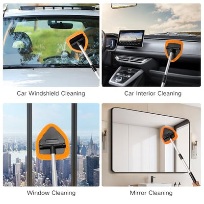 Qydipclin 7pcs Windshield Cleaner Tool Car Window Cleaning Wash Kit with 4 Reusable Microfiber Pads 1 Spray Bottle and Extendable Handle Auto Glass Wiper Kit, Orange - color: Orange