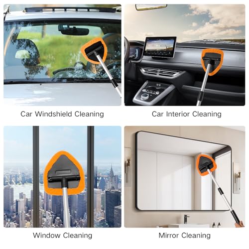 Qydipclin 11pcs Windshield Cleaner Tool, Car Window Cleaning Wash Kit with 6 Reusable Microfiber Pads 2 Spray Bottles and Extendable Handles Auto Glass Wiper Kit, Orange - color: Orange