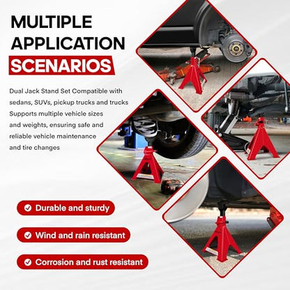 Car Jack Stands 6 Ton Adjustable Auto Floor Jackstands with Double Locking and Large Foot Base for Lifting SUVS, Heavy Duty Carbon Steel 13,200 lb Capacity 2 Pack - size: 6 Ton