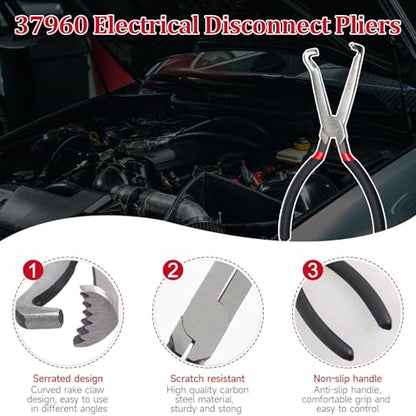 3PCS Electrical Disconnect Pliers, Electrical Disconnect Pliers for Cars,Electrical Connector Separator, 37960, 37980,Automotive Fuel Line Disconnect Tools, Push Tab Plugs Style - style: Straight+60 Degree Pliers+Separator