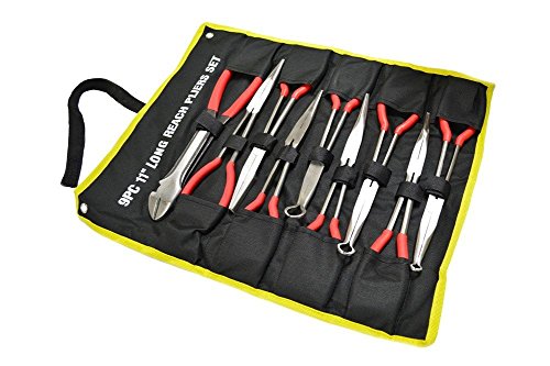 11" Long Reach Needle Nose Pliers with Storage Bag (9 Piece Set)