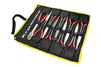 11" Long Reach Needle Nose Pliers with Storage Bag (9 Piece Set)