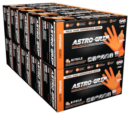 SAS Astro-Grip Exam Grade Powder-Free Nitrile Disposable Gloves - color: Orange (1000ct), size: X-Large