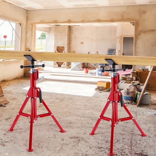 V Head Pipe Jack Stand Robust Steel Heavy-Duty Construction | 28-52 Inch Adjustable Height | 2500 Lb Load Capacity | with Portable Folding Legs | Ideal for Welding, Automotive, Construction Projects