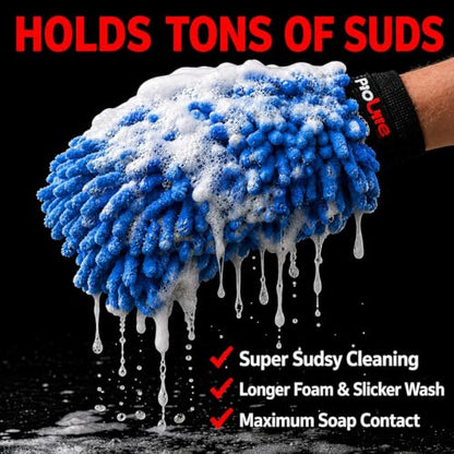Microfiber Car Wash Mitt 2 Pack, Chenille Scratch-Free Wash Gloves, Ultra Soft, Highly Absorbent, 7.1” x 10.2”, Lint-Free, Reusable Auto Cleaning Mitt (Blue) - color: Blue