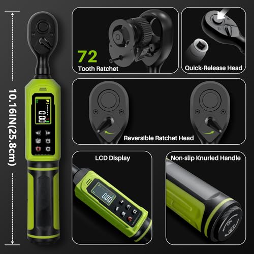 Digital Torque Wrench 3/8"Drive-0.66-44.25Ft.Lb for Bike Motorcycle | Electronic Torque Wrench(0.9-60N.m), Vibration Buzzer LED Indicator, ±2% Accuracy 5 Units for Precision Parts Engine Repair - size: 3/8"0.66-44.25 Ft-Lb