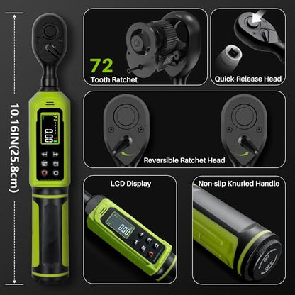 Digital Torque Wrench 3/8"Drive-0.66-44.25Ft.Lb for Bike Motorcycle | Electronic Torque Wrench(0.9-60N.m), Vibration Buzzer LED Indicator, ±2% Accuracy 5 Units for Precision Parts Engine Repair - size: 3/8"0.66-44.25 Ft-Lb