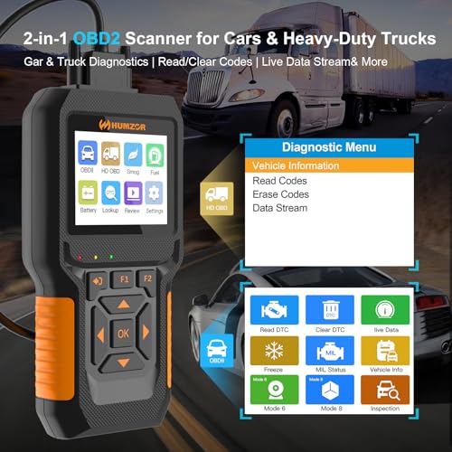 Heavy Duty Truck Scanner NC601, Diesel Diagnostic Scan Tool & Code Reader for Cummins, Freightliner, Detroit, Volvo, Paccar, 2 in 1 Truck & Car Engine Code Reader/OBD2 Scanner