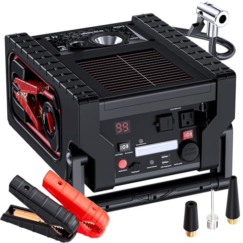 Jump Starter with Air Compressor, ZunDian 2000A Battery Booster for Cars, Trucks & SUVs, Up to 10.0L Gas & 8.0L Diesel, 260PSI Tire Inflator, Emergency Power Pack with AC/DC/USB